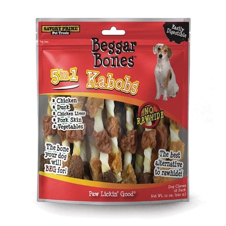 Savory Prime Savory Prime 8062091 8 in. Beggar Bones 5-in-1 Kabobs Grain Free Treat for Dogs - Pack of 18 8062091